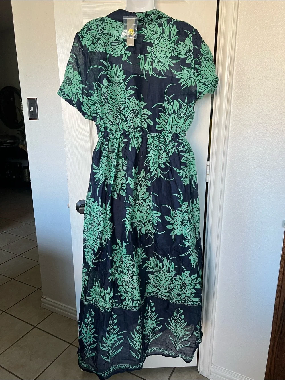 NWT Tall Cerise Shirt-Dress in Pineapple-Print Ramie 14 - Picture 5 of 12